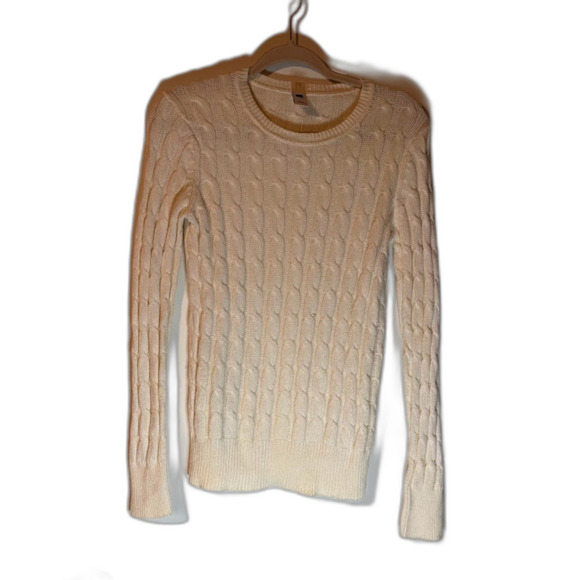 GAP Sweater SZ M Cream Cotton Cable Knit Crew Neck  Preppy Cozycore Normcore - Picture 3 of 6